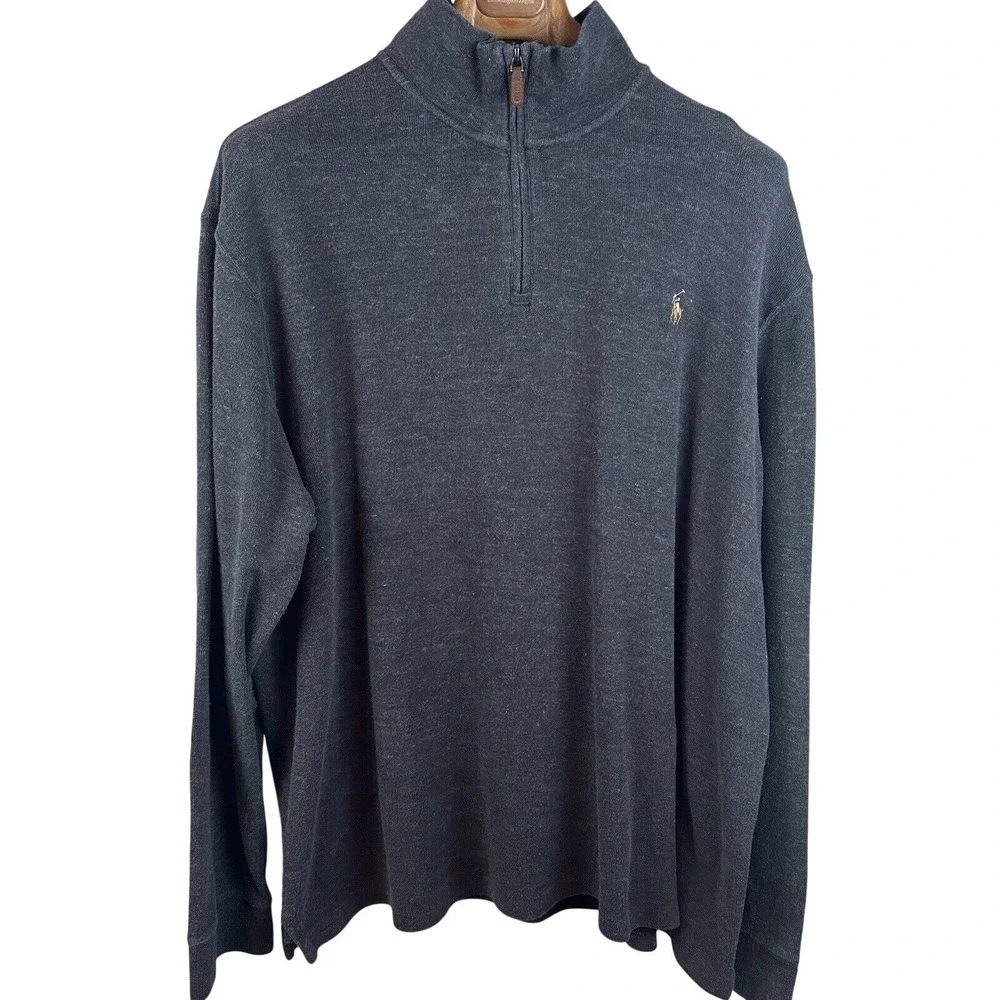 Polo Ralph Lauren Mens 1/4 Zip Estate Rib Sweater XXL Heather Gray‎ Cotton